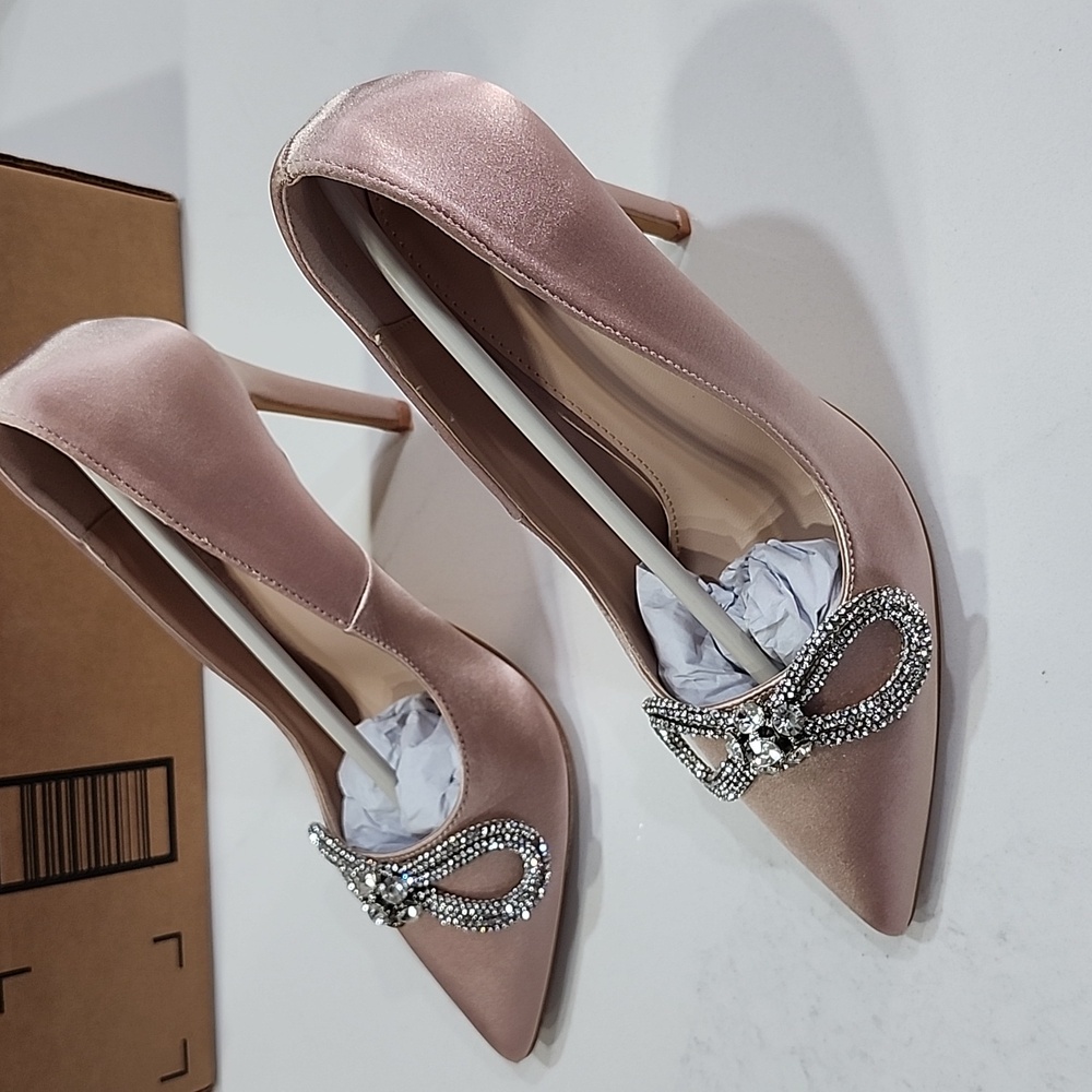Womens Bow Court Shoes Ladies Slip On High Heel Stilettos Bridal Party Pointed